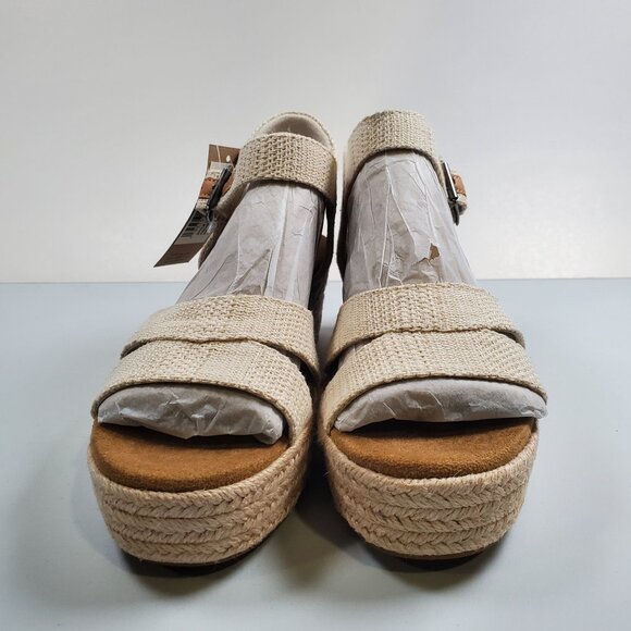 Toms Audrey Wedge Sandals Women Size US 6.5 NWT Strappy Metallic Natural - Picture 3 of 14